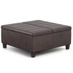WyndenHall Tyler Mesa de centro otomana de almacenamiento de piel sintética desgastada, con tapa elevable, marco de madera de caucho