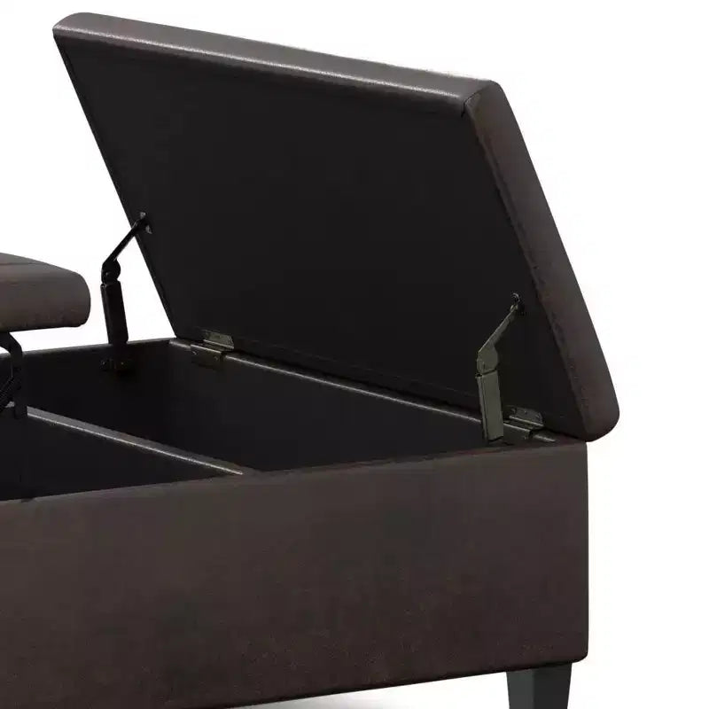 WyndenHall Tyler Mesa de centro otomana de almacenamiento de piel sintética desgastada, con tapa elevable, marco de madera de caucho