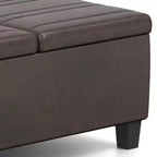 WyndenHall Tyler Mesa de centro otomana de almacenamiento de piel sintética desgastada, con tapa elevable, marco de madera de caucho