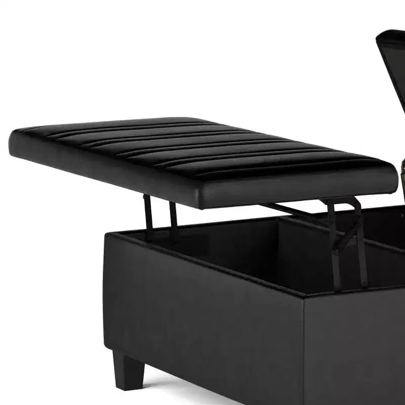 WyndenHall Tyler Mesa de centro otomana de almacenamiento de piel sintética desgastada, con tapa elevable, marco de madera de caucho