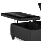 WyndenHall Tyler Mesa de centro otomana de almacenamiento de piel sintética desgastada, con tapa elevable, marco de madera de caucho