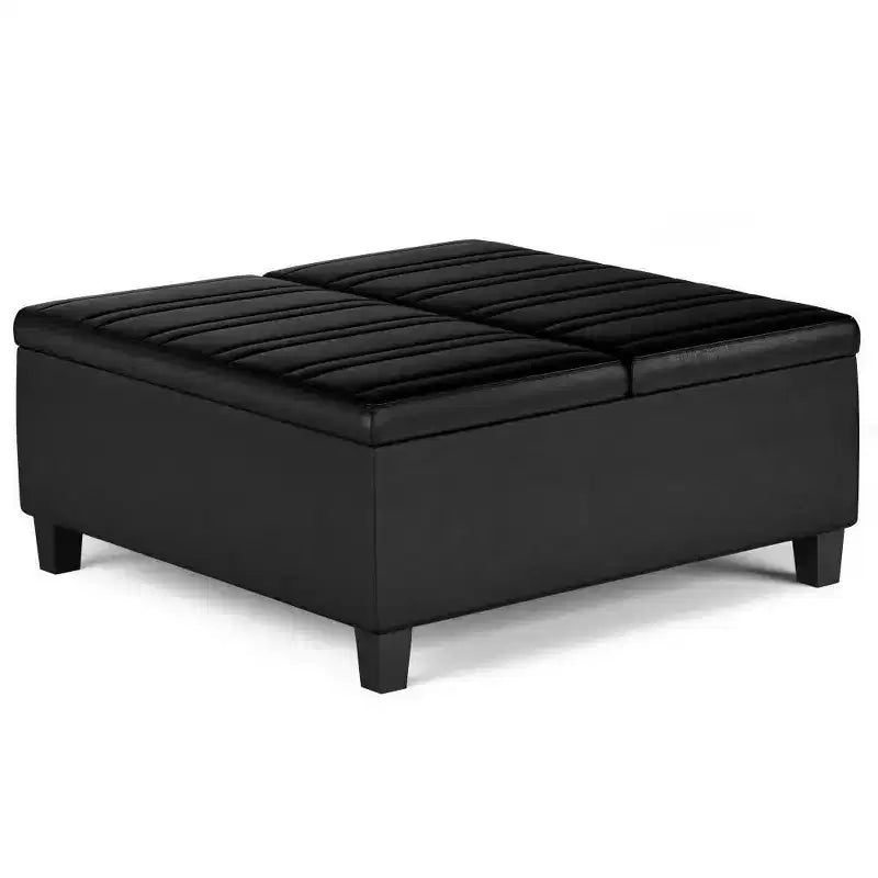 WyndenHall Tyler Mesa de centro otomana de almacenamiento de piel sintética desgastada, con tapa elevable, marco de madera de caucho