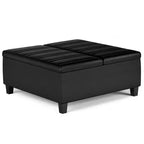 WyndenHall Tyler Mesa de centro otomana de almacenamiento de piel sintética desgastada, con tapa elevable, marco de madera de caucho