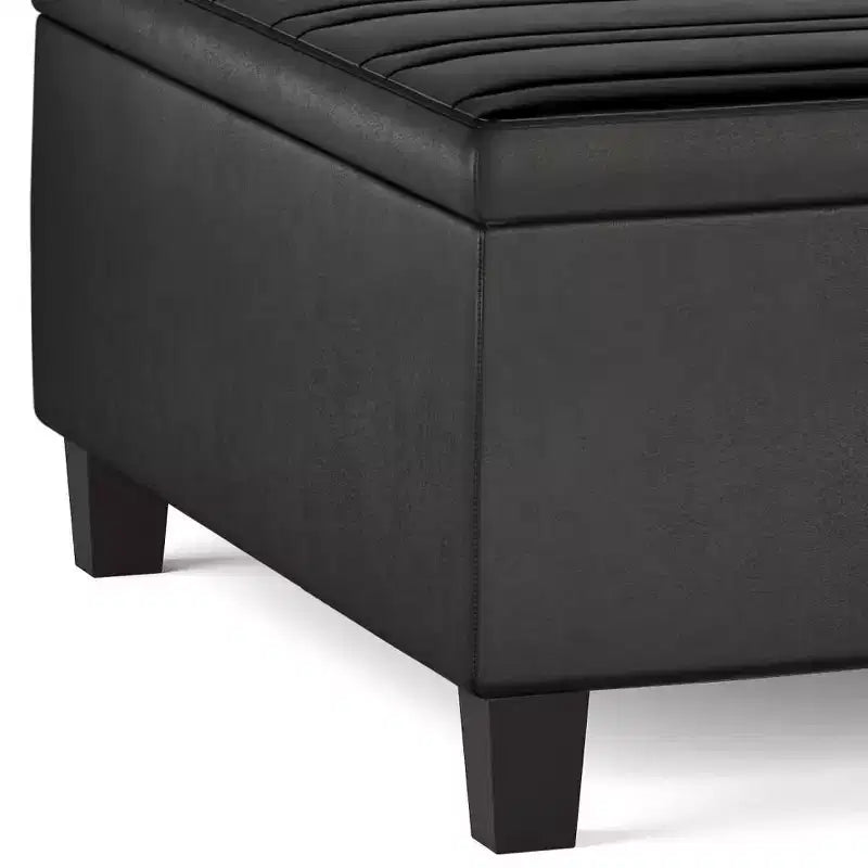 WyndenHall Tyler Mesa de centro otomana de almacenamiento de piel sintética desgastada, con tapa elevable, marco de madera de caucho