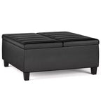WyndenHall Tyler Coffee Table Storage Ottoman Distressed Faux Leather, Lift-Top, Rubberwood Frame