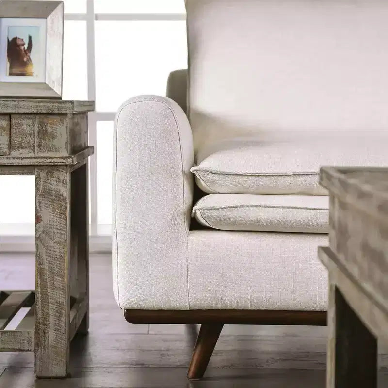 HOGARES: Interior + Exterior Sofá Gubera de 82" estilo Mid-Century con Tapicería de Mezcla de Algodón y Lino y Cojines de Mezcla de Plumas