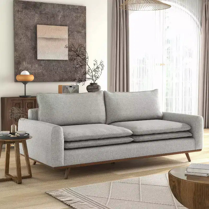 HOGARES: Interior + Exterior Sofá Gubera de 82" estilo Mid-Century con Tapicería de Mezcla de Algodón y Lino y Cojines de Mezcla de Plumas