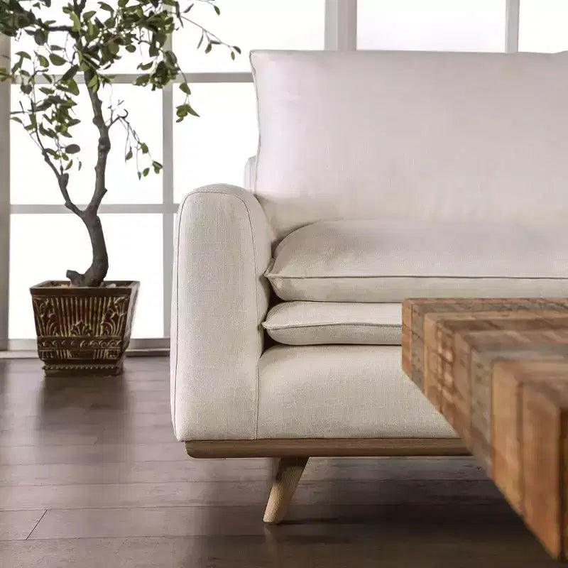 HOGARES: Interior + Exterior Sofá Gubera de 82" estilo Mid-Century con Tapicería de Mezcla de Algodón y Lino y Cojines de Mezcla de Plumas