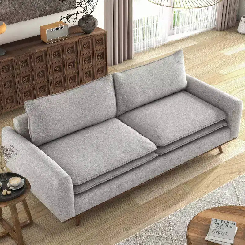 HOGARES: Interior + Exterior Sofá Gubera de 82" estilo Mid-Century con Tapicería de Mezcla de Algodón y Lino y Cojines de Mezcla de Plumas
