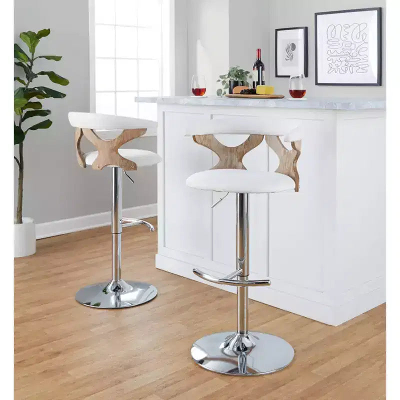 LumiSource Set de 2 taburetes de bar ajustables Gardenia Chrome Fabric