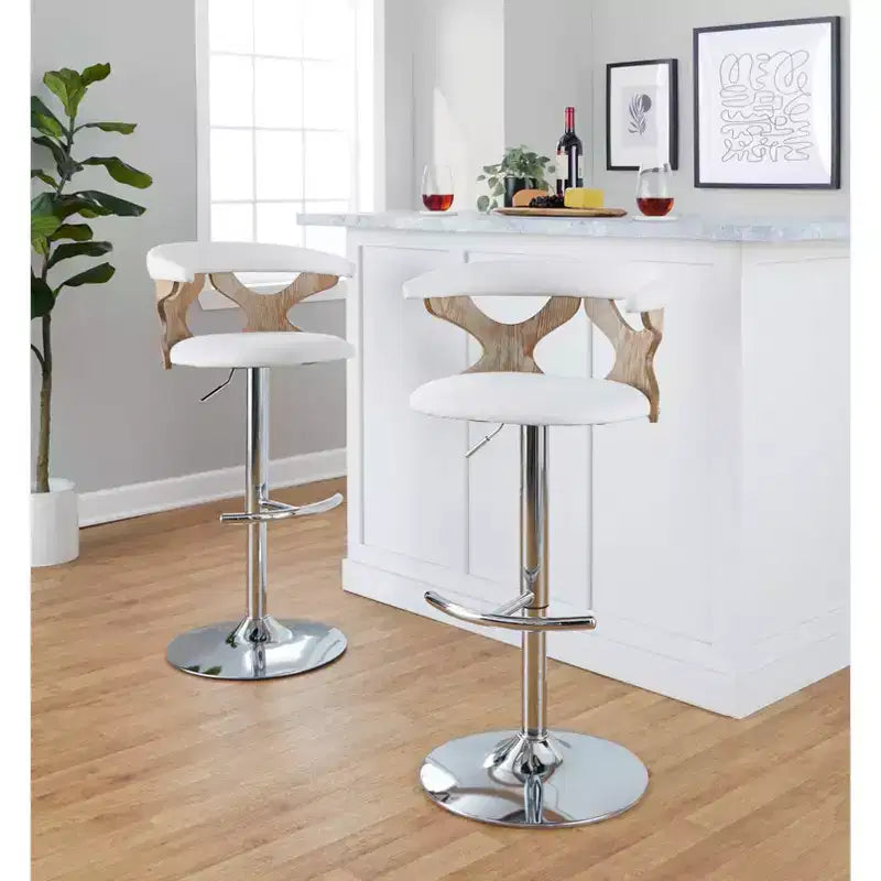 LumiSource Set de 2 taburetes de bar ajustables Gardenia Chrome Fabric