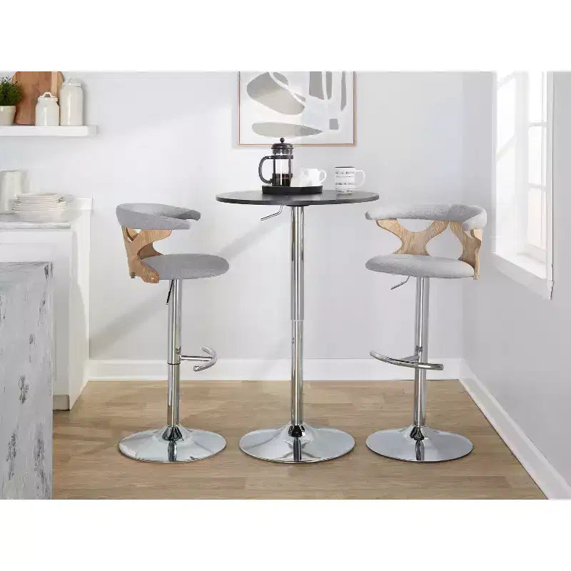 LumiSource Set de 2 taburetes de bar ajustables Gardenia Chrome Fabric