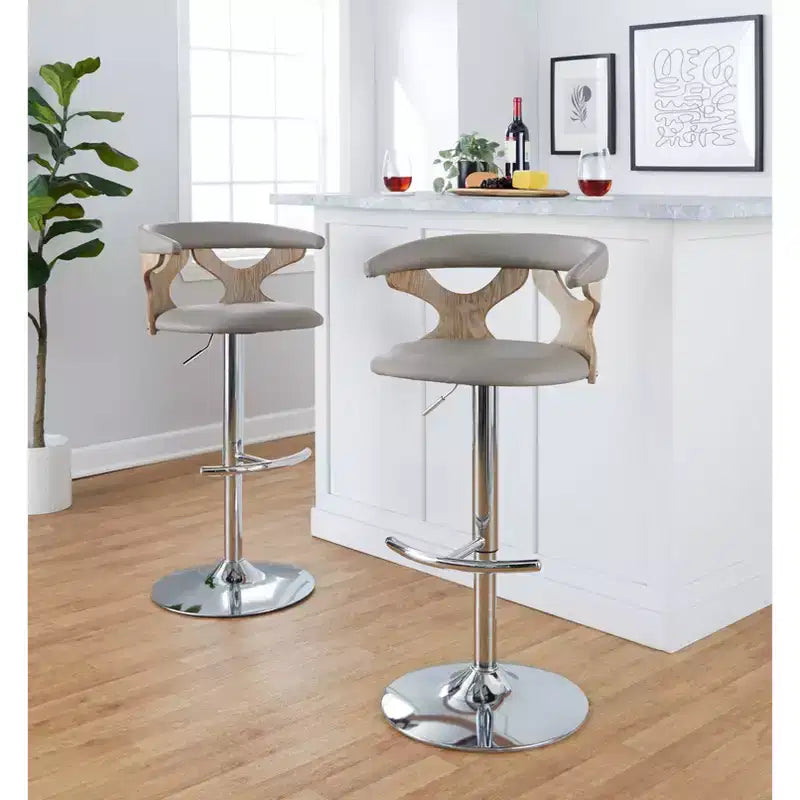 LumiSource Set de 2 taburetes de bar ajustables Gardenia Chrome Fabric