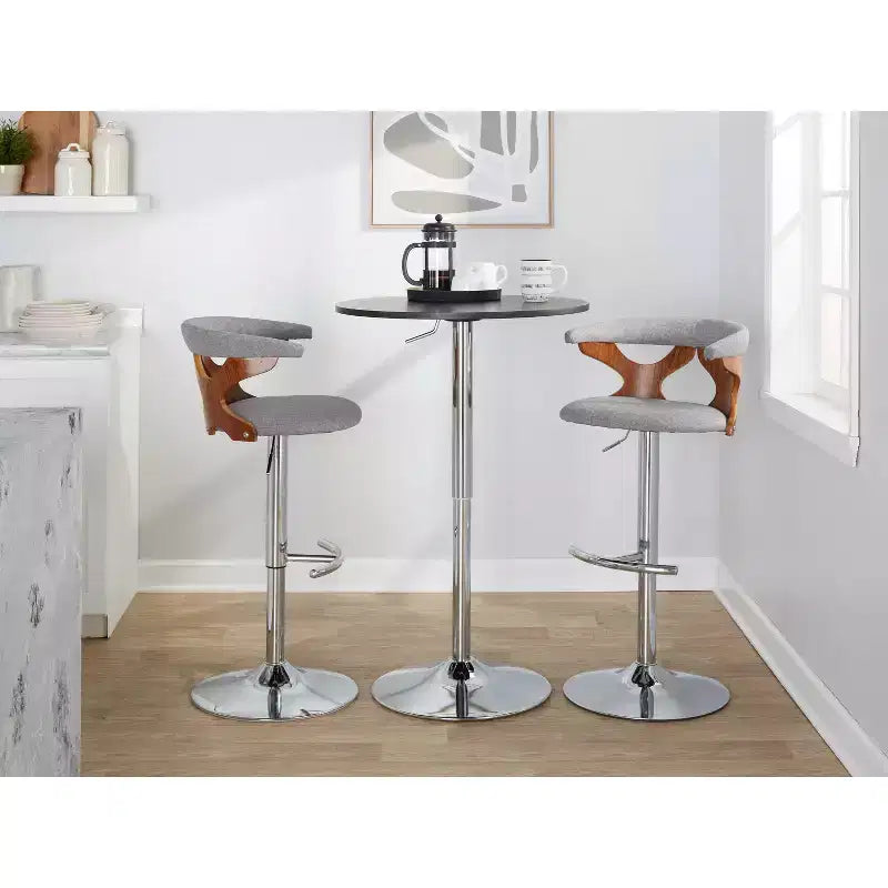 LumiSource Set de 2 taburetes de bar ajustables Gardenia Chrome Fabric