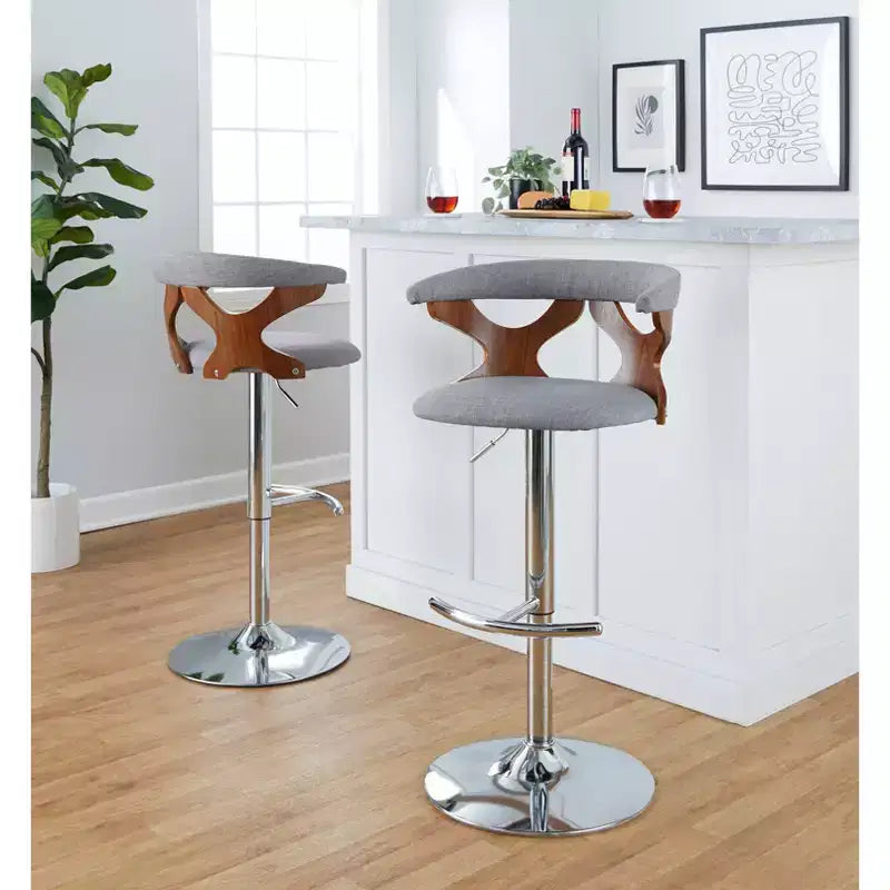LumiSource Set de 2 taburetes de bar ajustables Gardenia Chrome Fabric