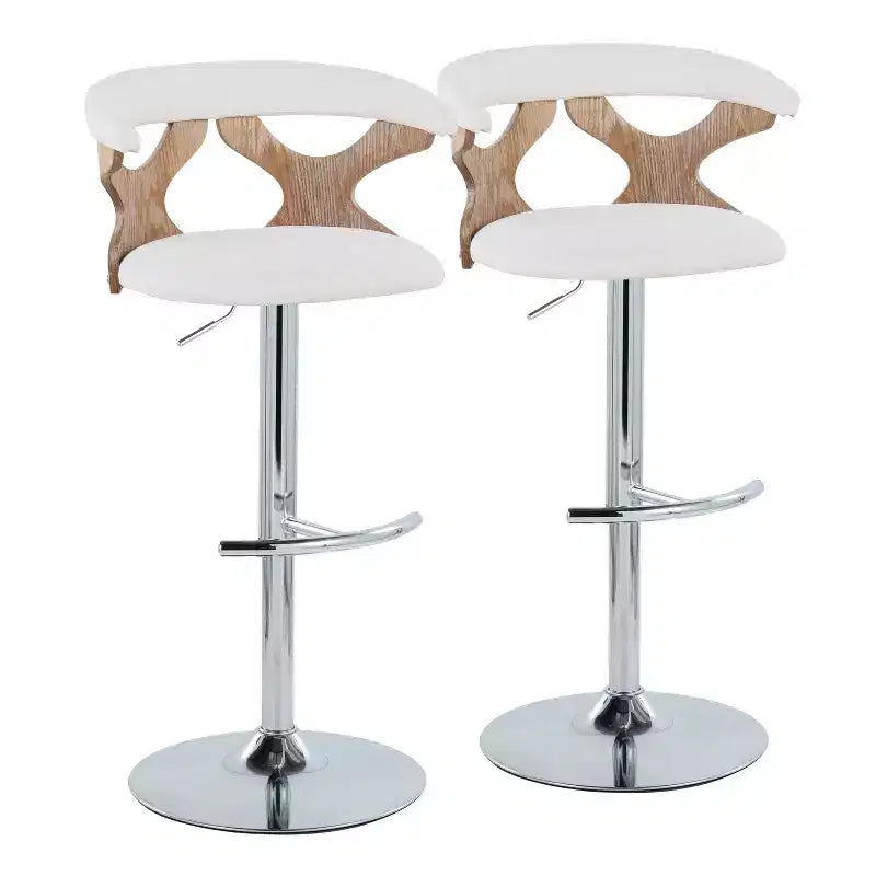 LumiSource Set of 2 Gardenia Adjustable Barstools Chrome Fabric