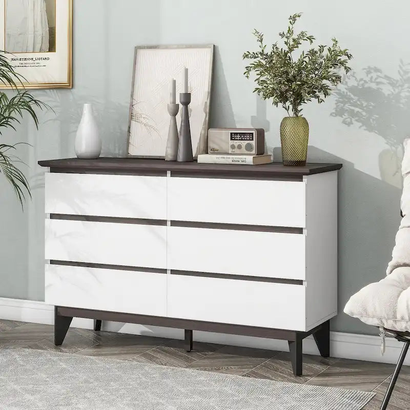 Cómoda de 6 cajones con cajones anchos - Cajonera de almacenamiento de madera para dormitorio, sala de estar y pasillo