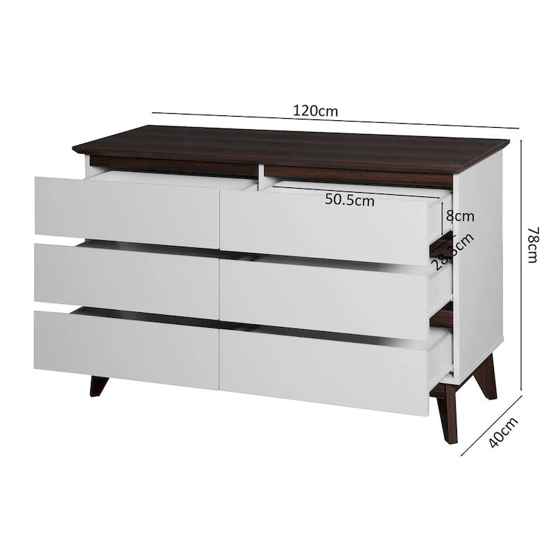 Cómoda de 6 cajones con cajones anchos - Cajonera de almacenamiento de madera para dormitorio, sala de estar y pasillo