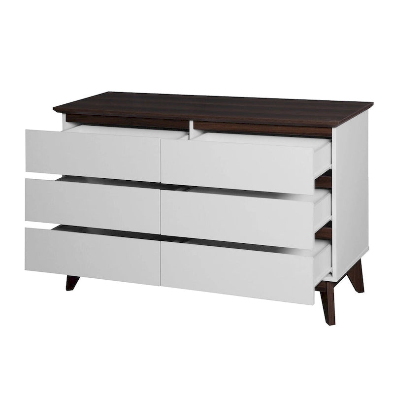 Cómoda de 6 cajones con cajones anchos - Cajonera de almacenamiento de madera para dormitorio, sala de estar y pasillo