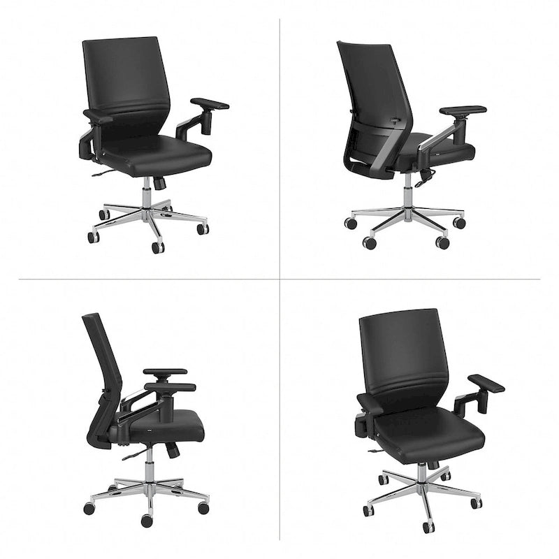 Sillón de oficina de piel sintética con respaldo medio, altura y reposabrazos ajustables