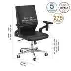 Sillón de oficina de piel sintética con respaldo medio, altura y reposabrazos ajustables