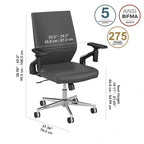Sillón de oficina de piel sintética con respaldo medio, altura y reposabrazos ajustables