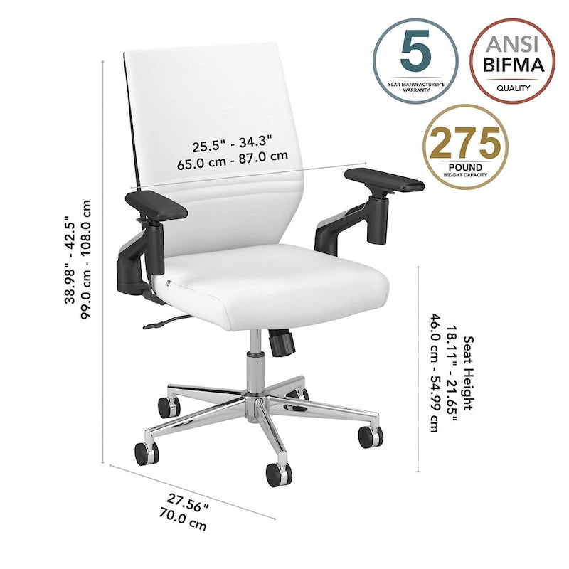 Sillón de oficina de piel sintética con respaldo medio, altura y reposabrazos ajustables