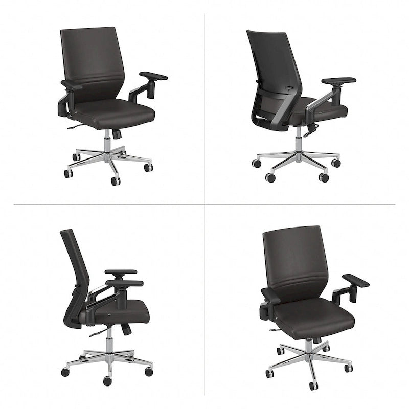 Sillón de oficina de piel sintética con respaldo medio, altura y reposabrazos ajustables