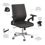 Sillón de oficina de piel sintética con respaldo medio, altura y reposabrazos ajustables
